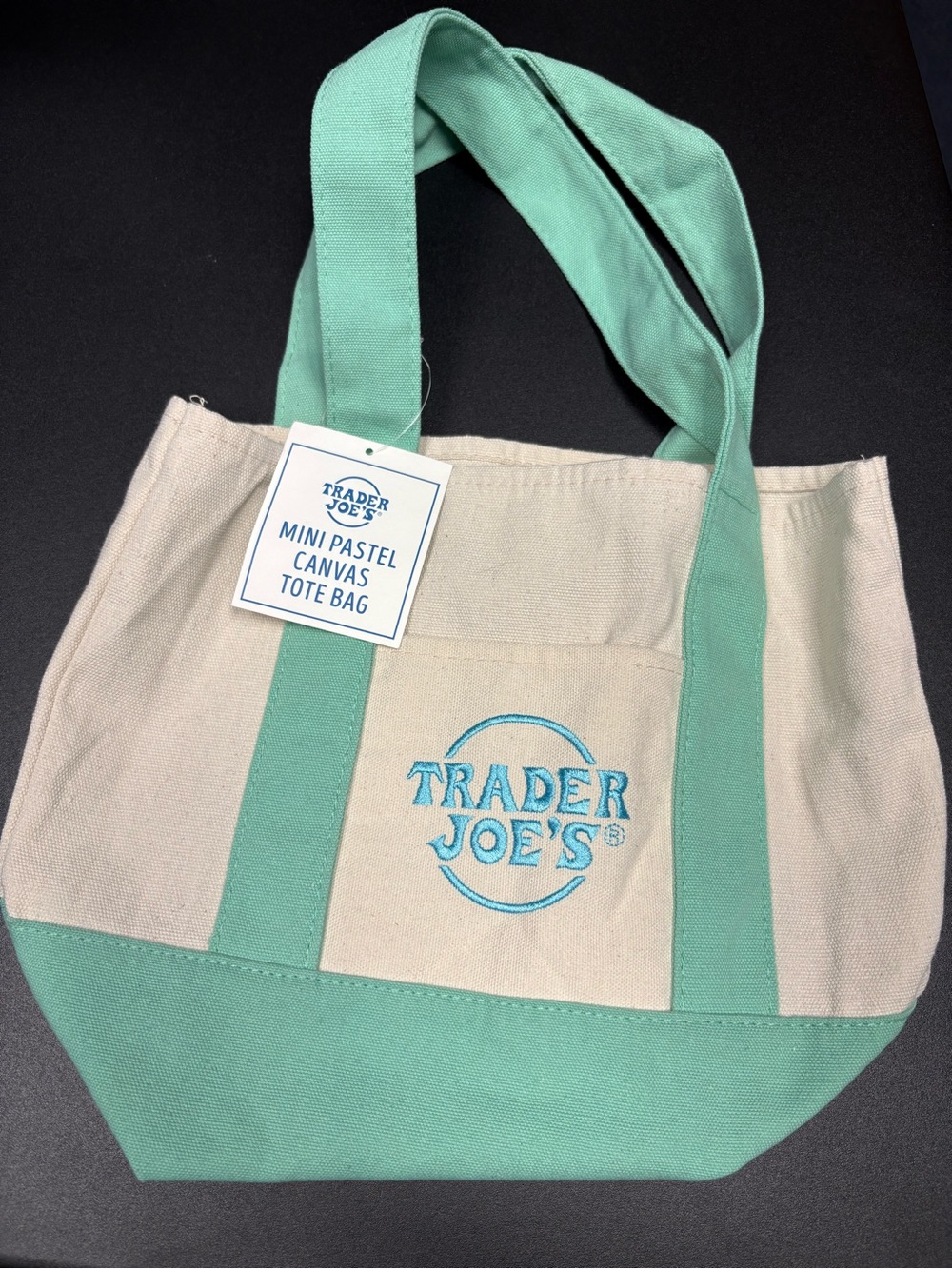Trader Joe's Mint & Cream Mini Canvas Tote